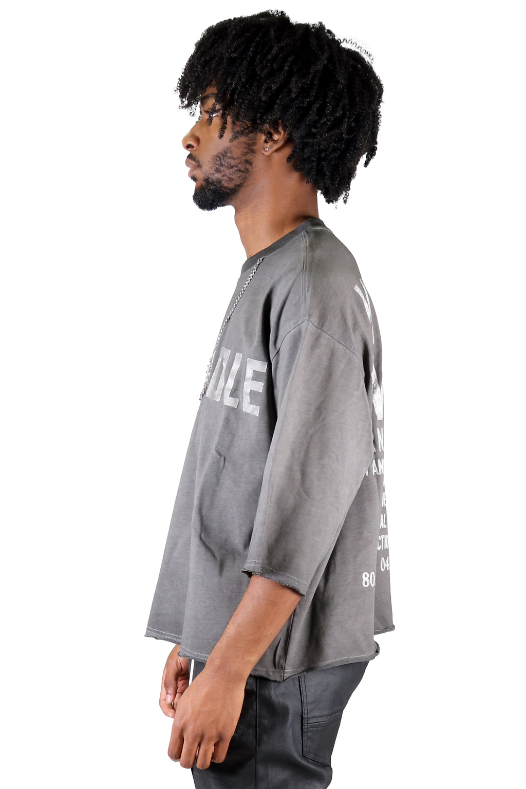 ORBITS S/N Jersey 3/4 Sleeve Crop Top Tee with Detachable Necklace