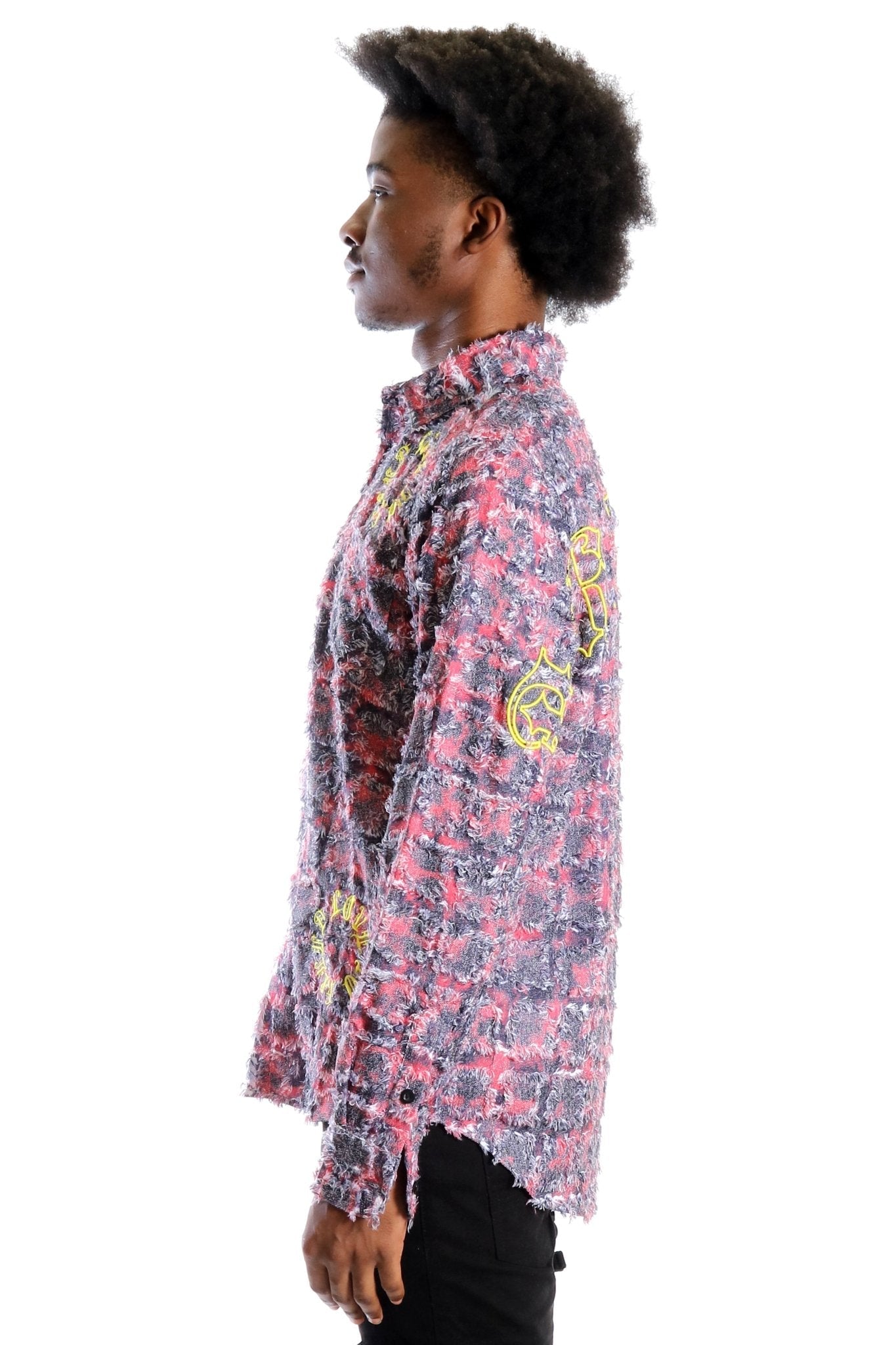KONA Men's ripped & repaired button down shirt