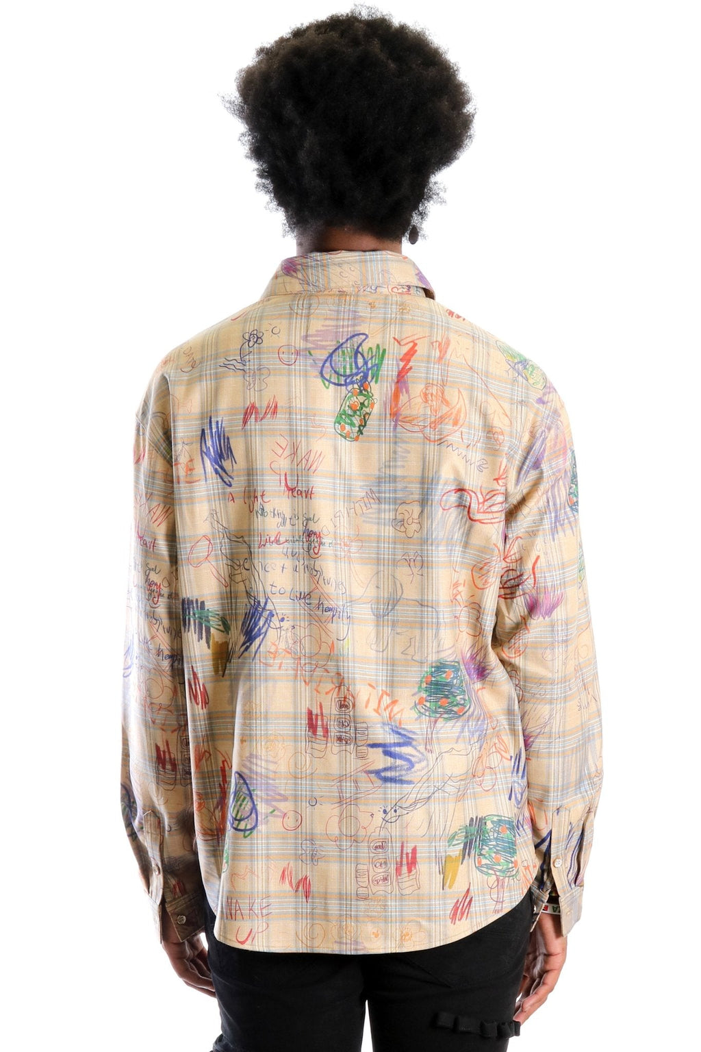 Maxis L.T.K. Men's premium Long Sleeve Plaid button down shirt with hand sketch drawing pop art