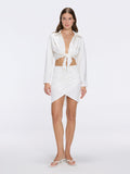 Greta White Satin Long Sleeve Tie Front Shirt