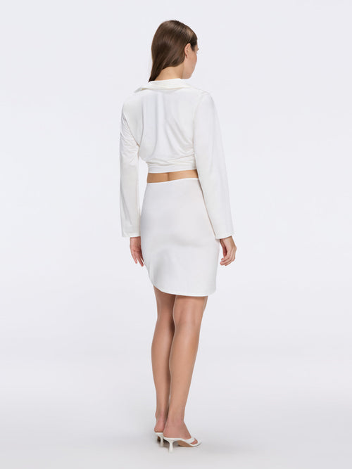 Antonia White Satin High-Waist Wrap Mini Skirt