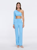 Villamar One-Shoulder Crop Top And Evangeline High Waist Blue-White Pants Set