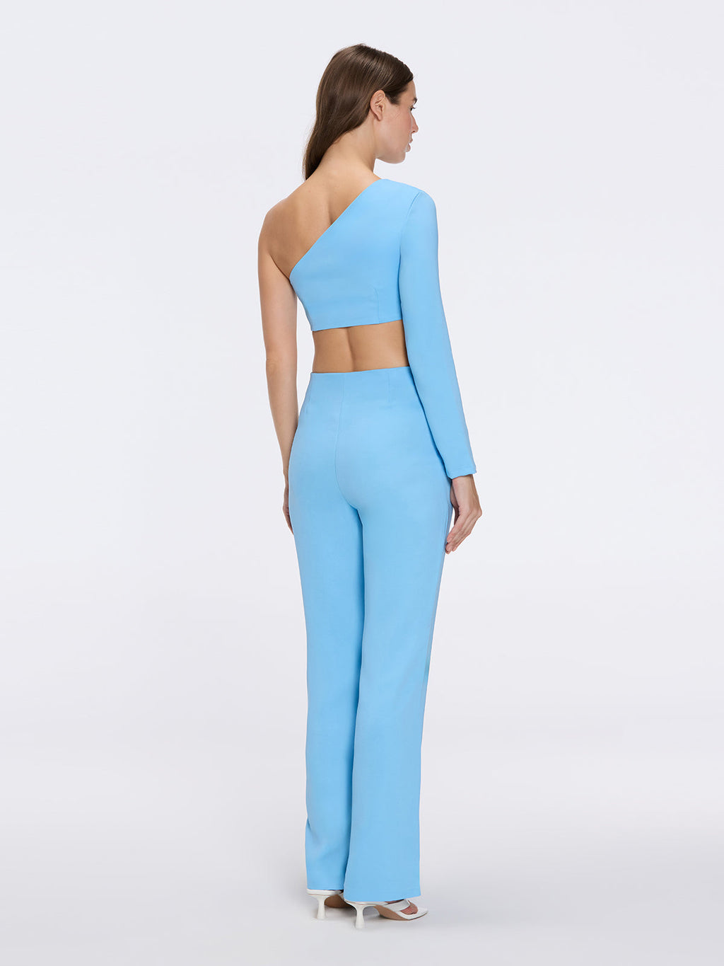 Villamar One-Shoulder Crop Top And Evangeline High Waist Blue-White Pants Set