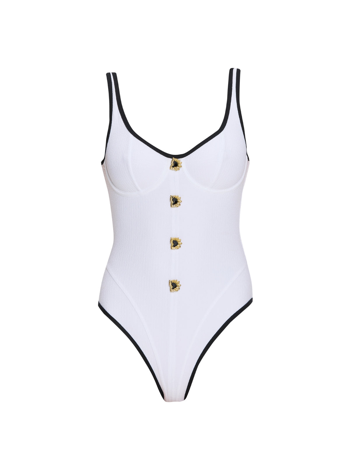 Kasia - Azurea Underwired Gold Button Detail White Swimsuit