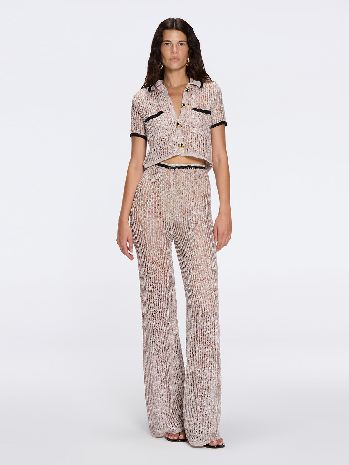 Ramatuelle Grey-Black Crop Top & Lerins Wide-Leg Pants Knitted Set
