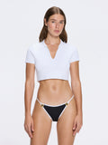 Shandy White Polo Collar Knitted Crop Top
