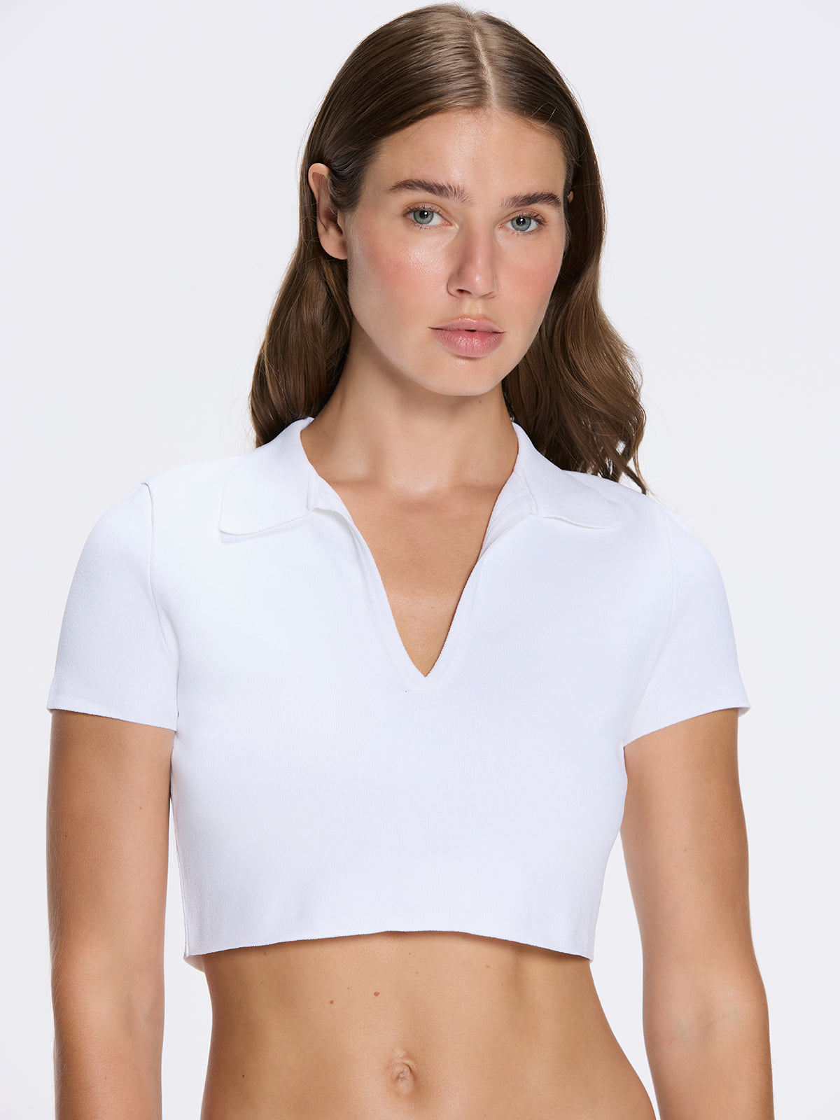 Shandy White Polo Collar Knitted Crop Top