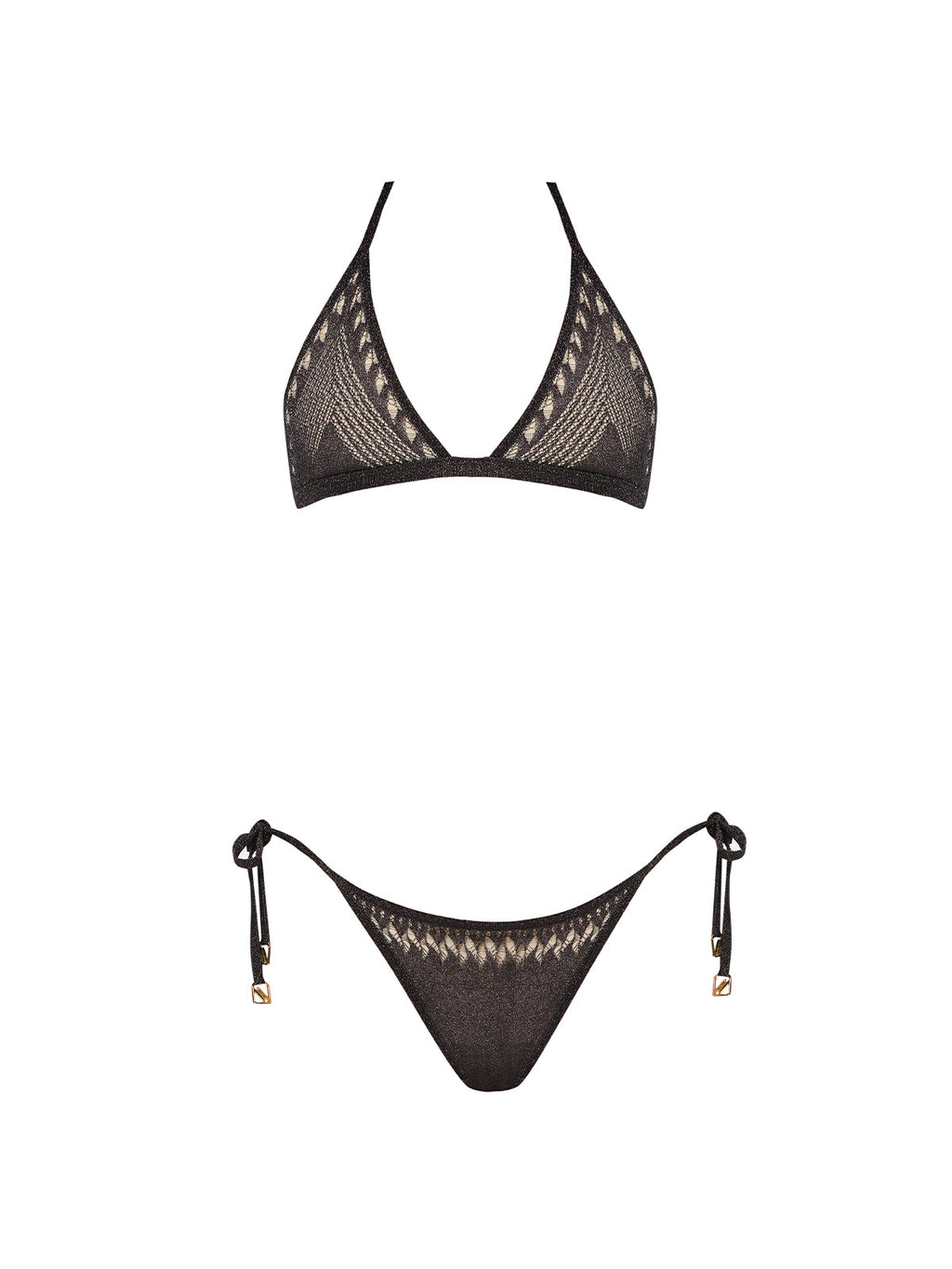 Isola Black Metallic Knit Triangle Low Waist Bikini Set