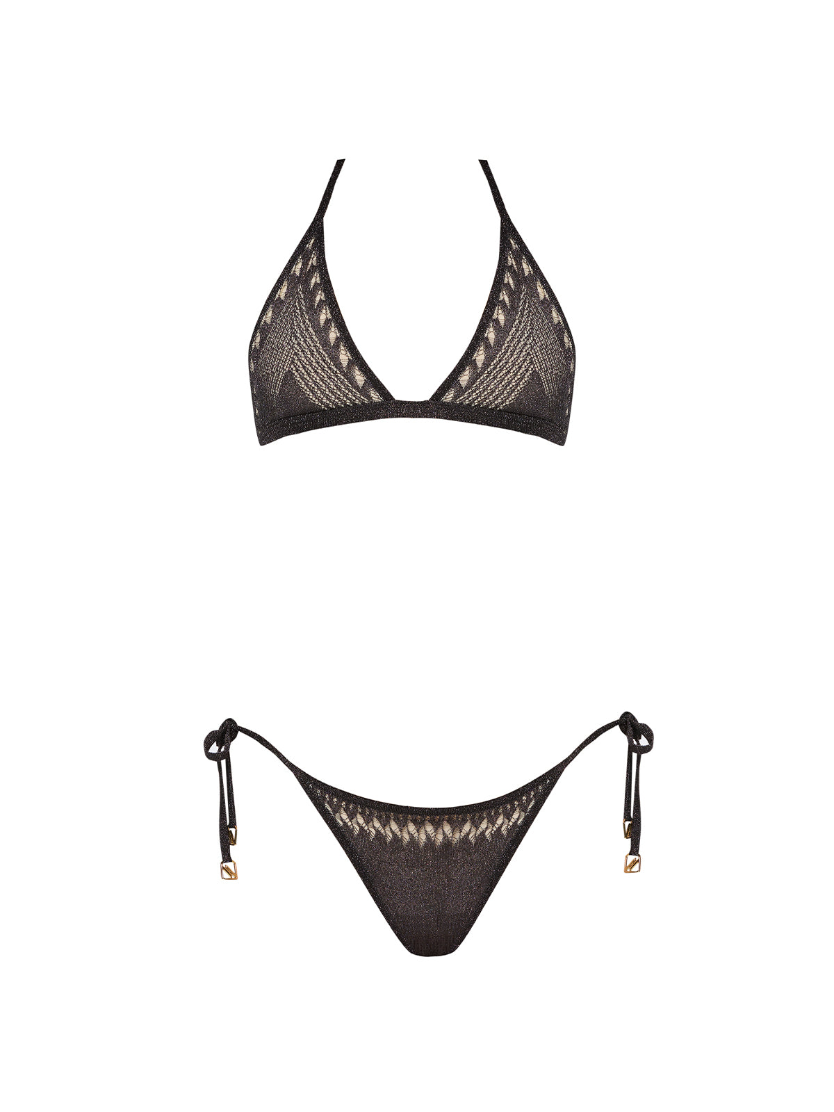 Isola Black Metallic Knit Triangle Low Waist Bikini Set