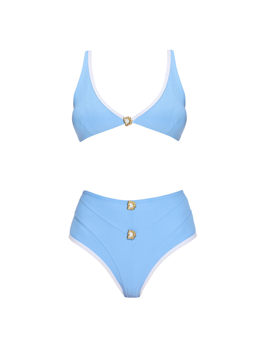 Kasia - Merrin Blue-White V Neck High Waist Textured Bikini Set