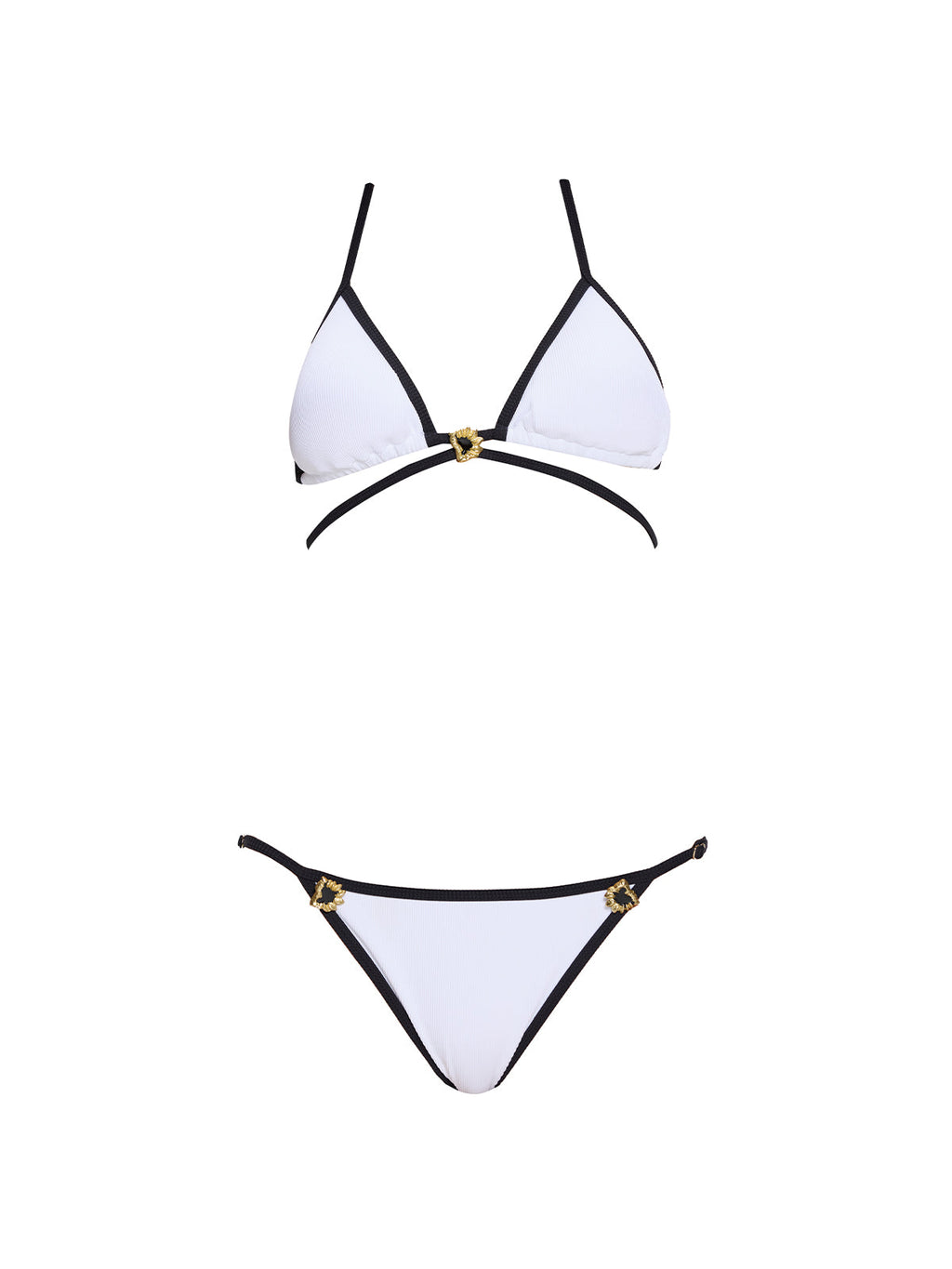 Cobie White-Black Triangle Mid Coverage Textured Bikini Set