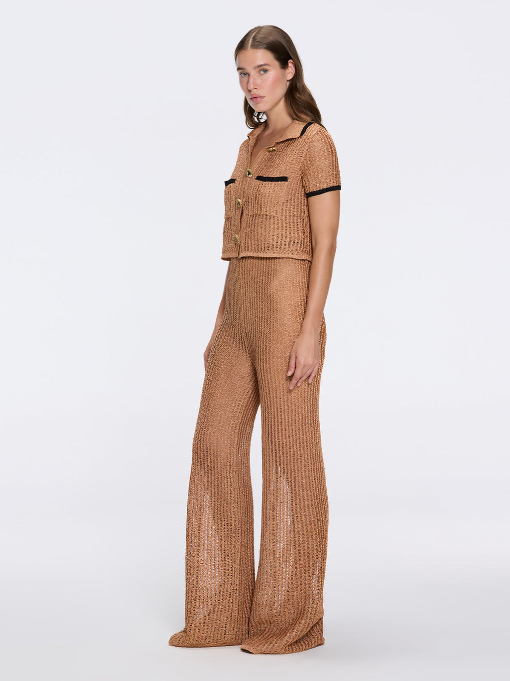Ramatuelle Bronze-Black Crop Top & Lerins Wide-Leg Pants Knitted Set