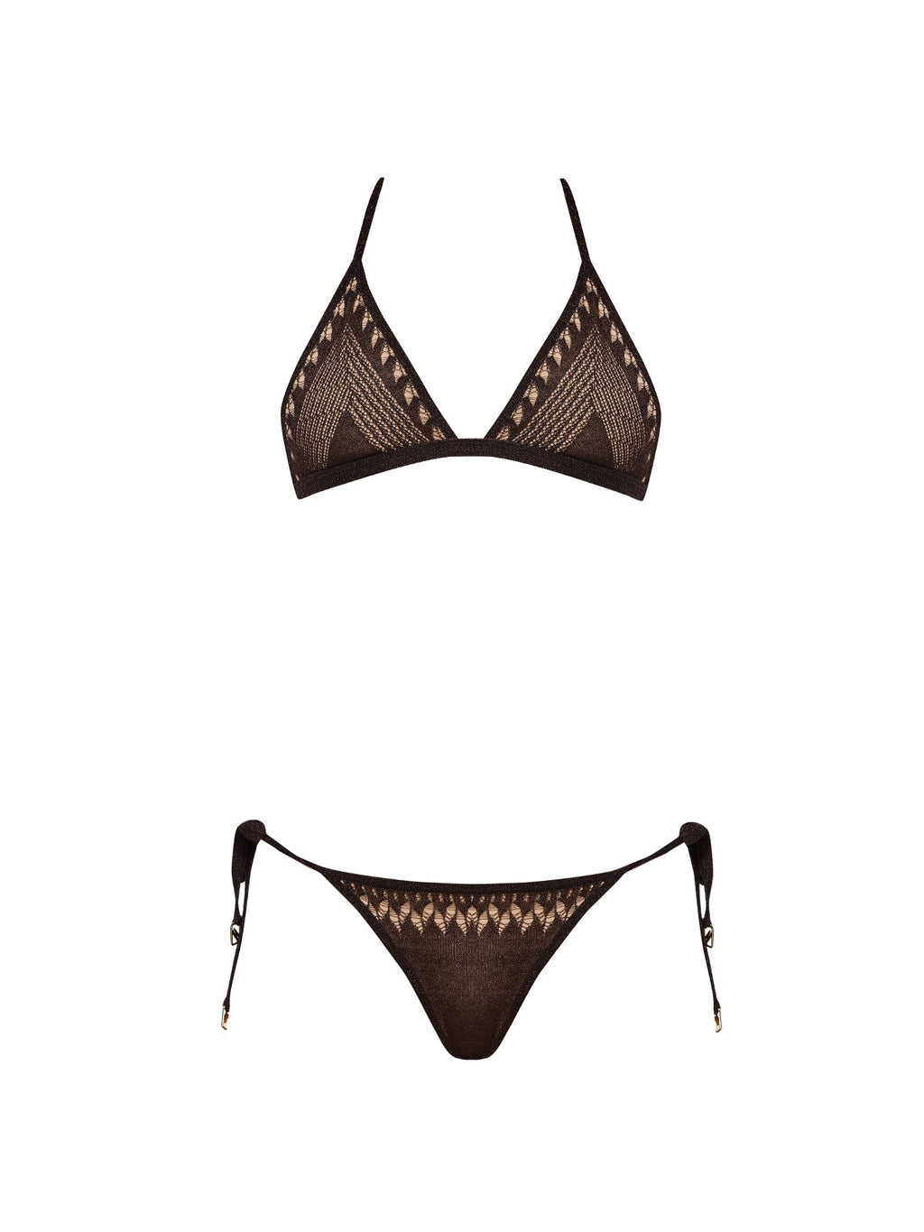 Isola Brown Metallic Knit Low Waist Triangle Bikini Set