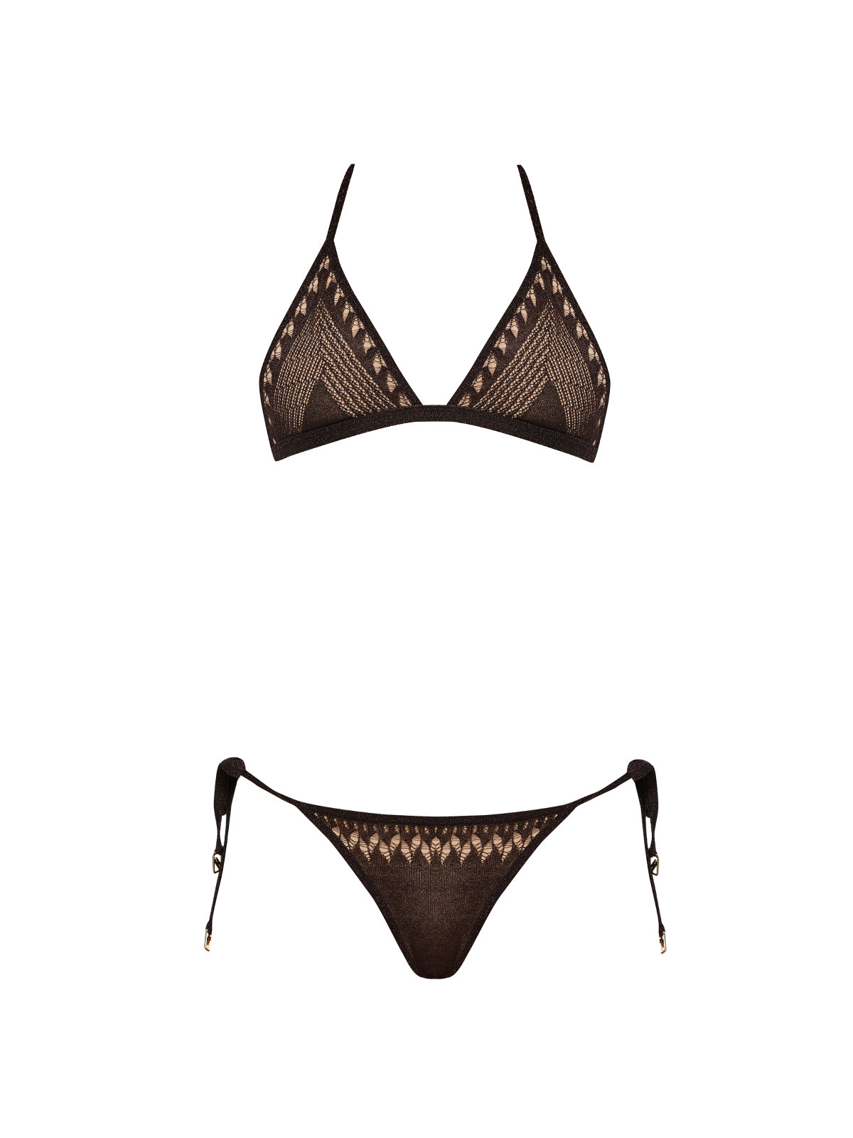 Isola Brown Metallic Knit Low Waist Triangle Bikini Set