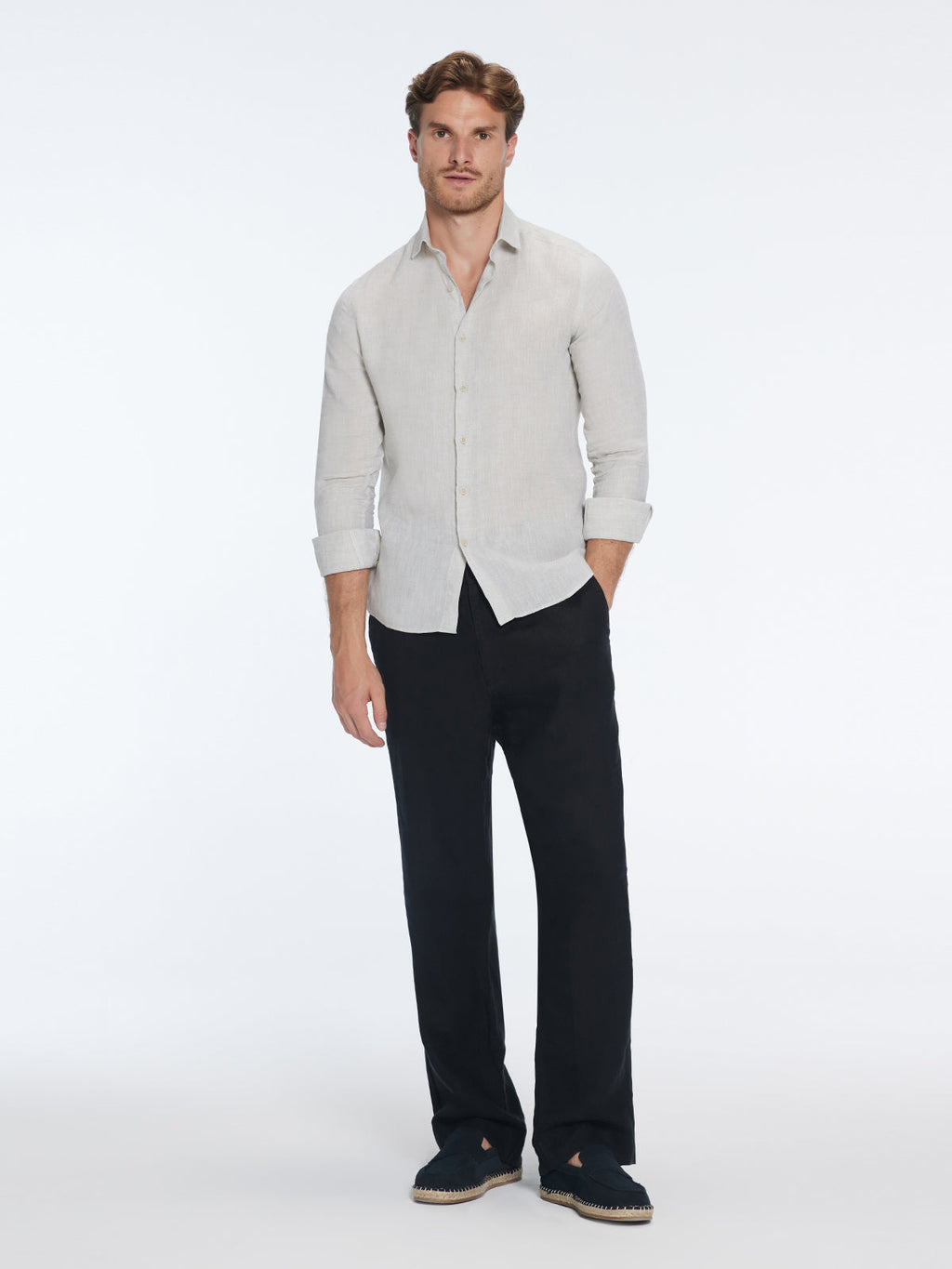Harry Khaki Linen Shirt with Spread Collar