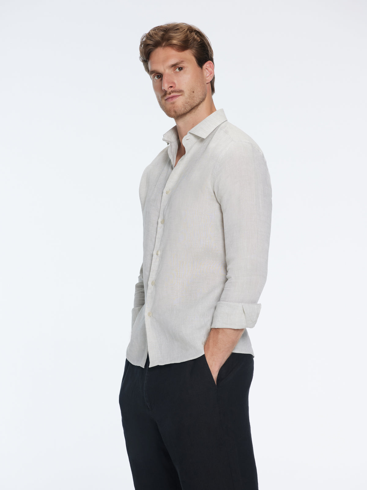 Harry Khaki Linen Shirt with Spread Collar