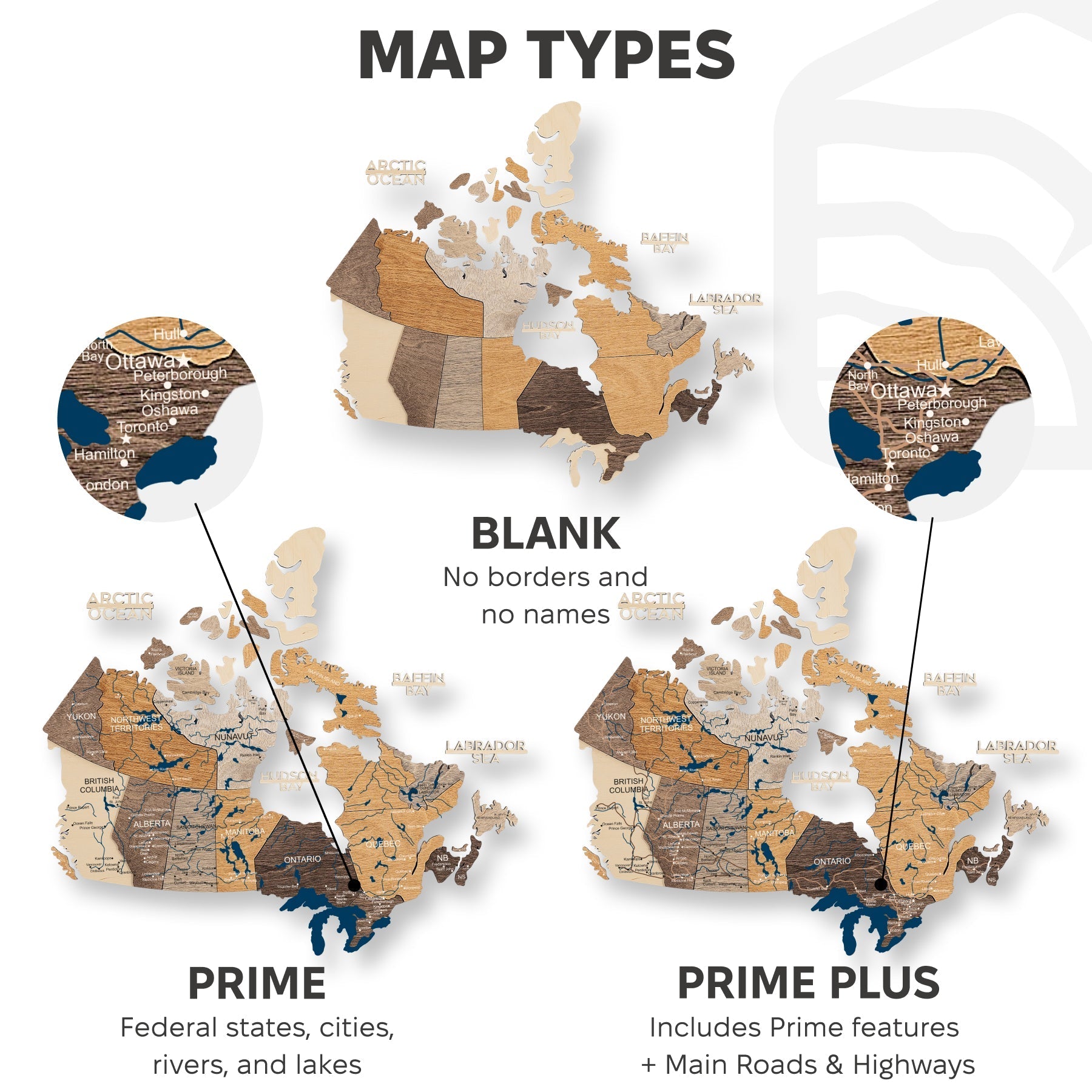 3D Canada Wooden Map Multicolor