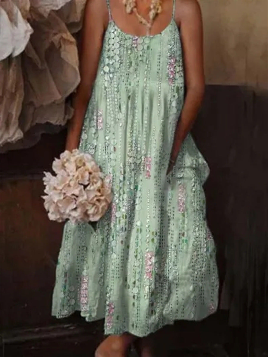 🌺 European & American Style Floral Art Print Sling Holiday Dress