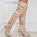 Pointed-Toe Suede Stiletto Boots with High Zipper — European / American Chic