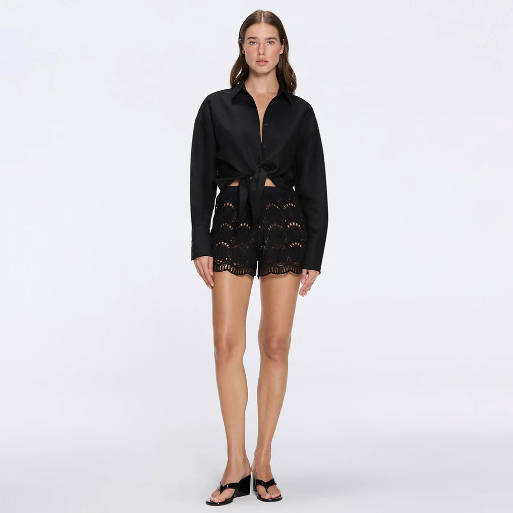 Ophelia Black Crochet Detail High-Waist Shorts