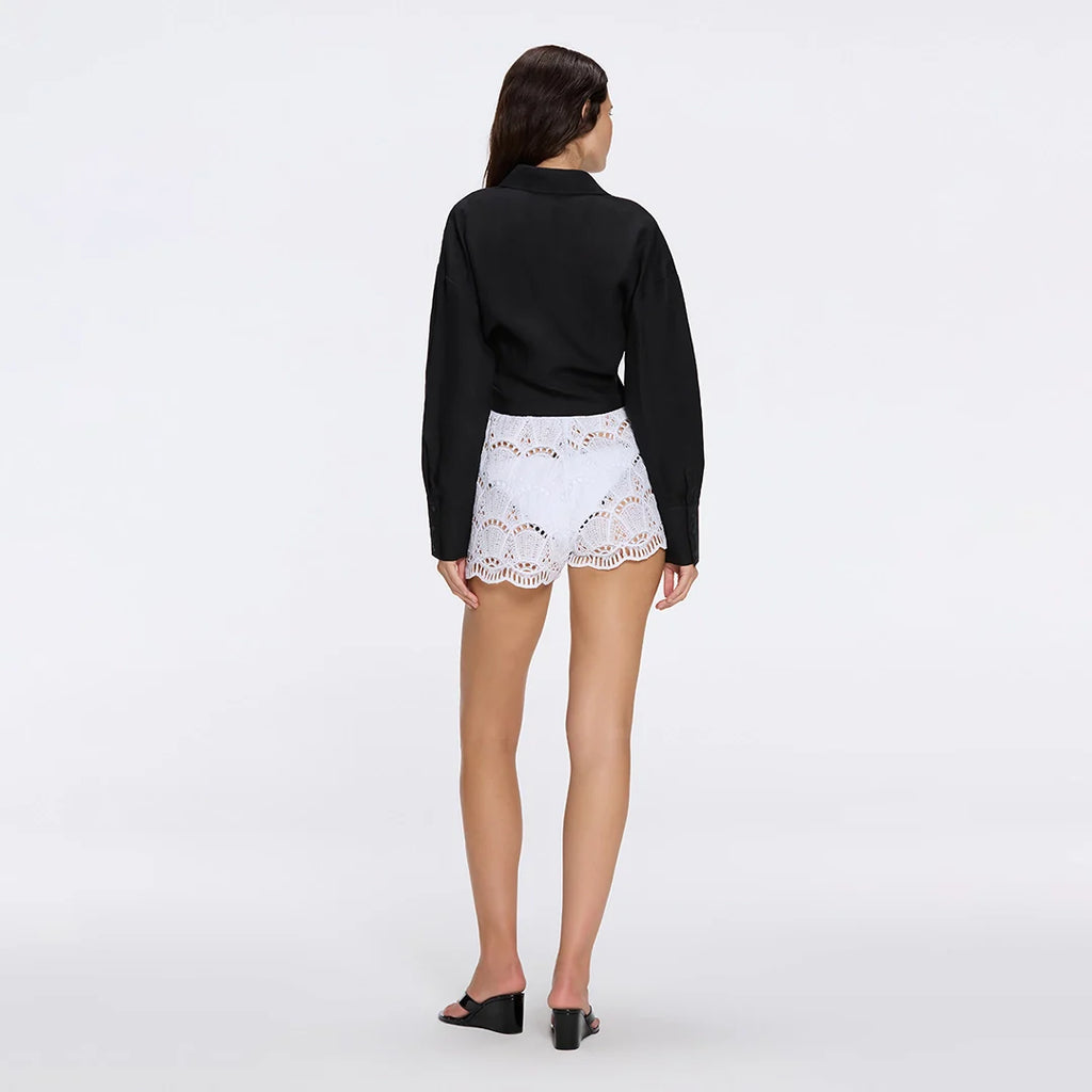Ophelia White Crochet Detail High-Waist Shorts