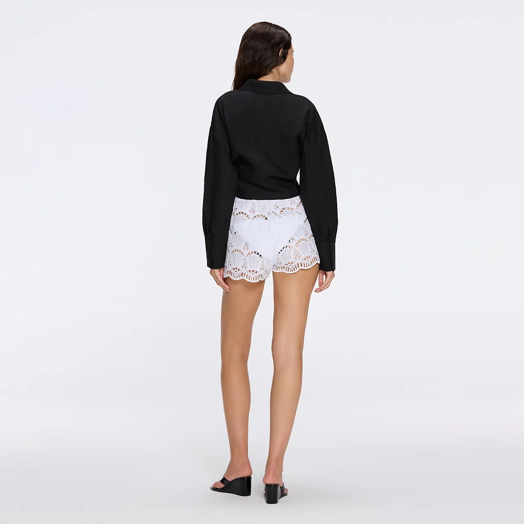 Ophelia White Crochet Detail High-Waist Shorts