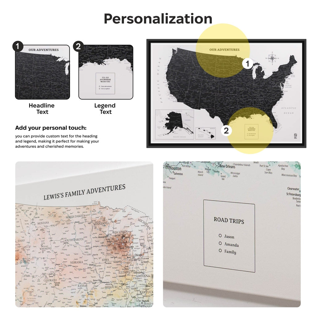 Wooden Canvas USA Map - Onyx