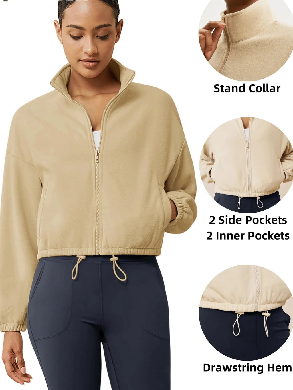 Winter Fleece Cropped Jacket with Stand Collar