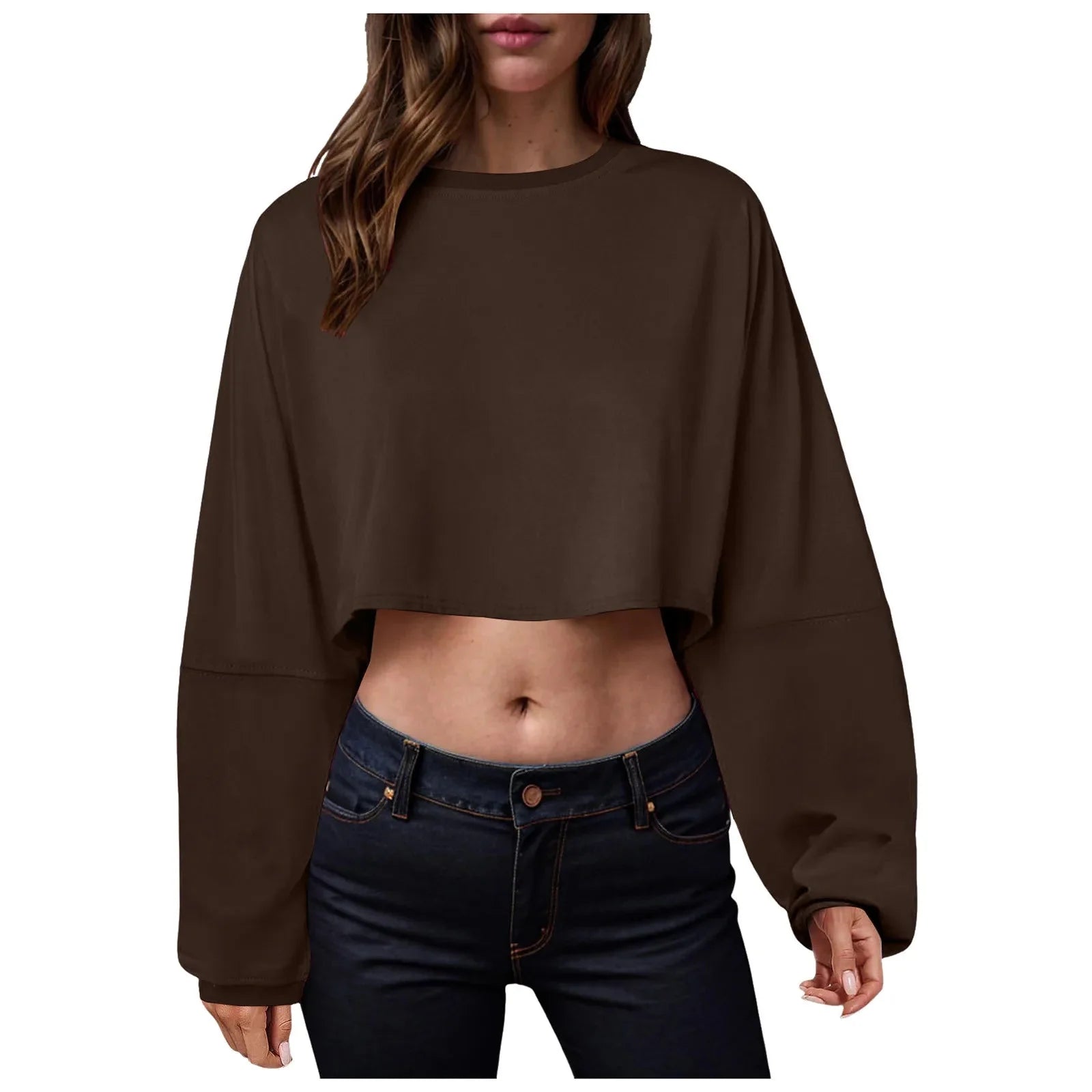 🧘‍♀️ Women’s Long Sleeve Loose-Fit Crop Top