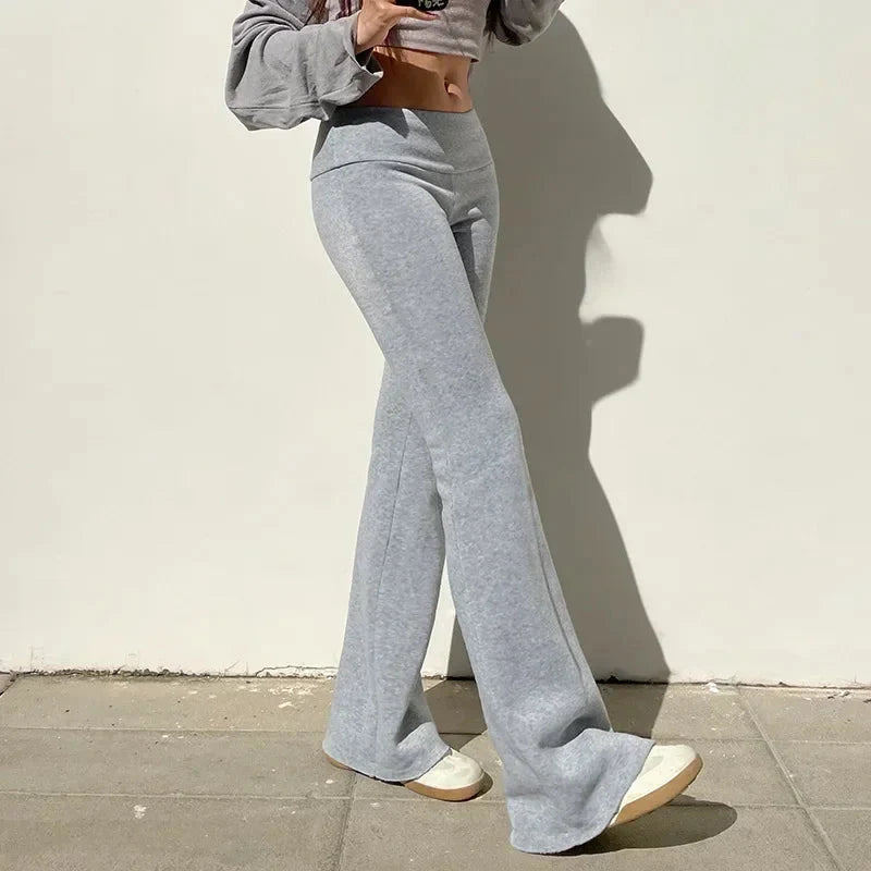Low-Waisted Solid Flare Boot-Cut Pants Women