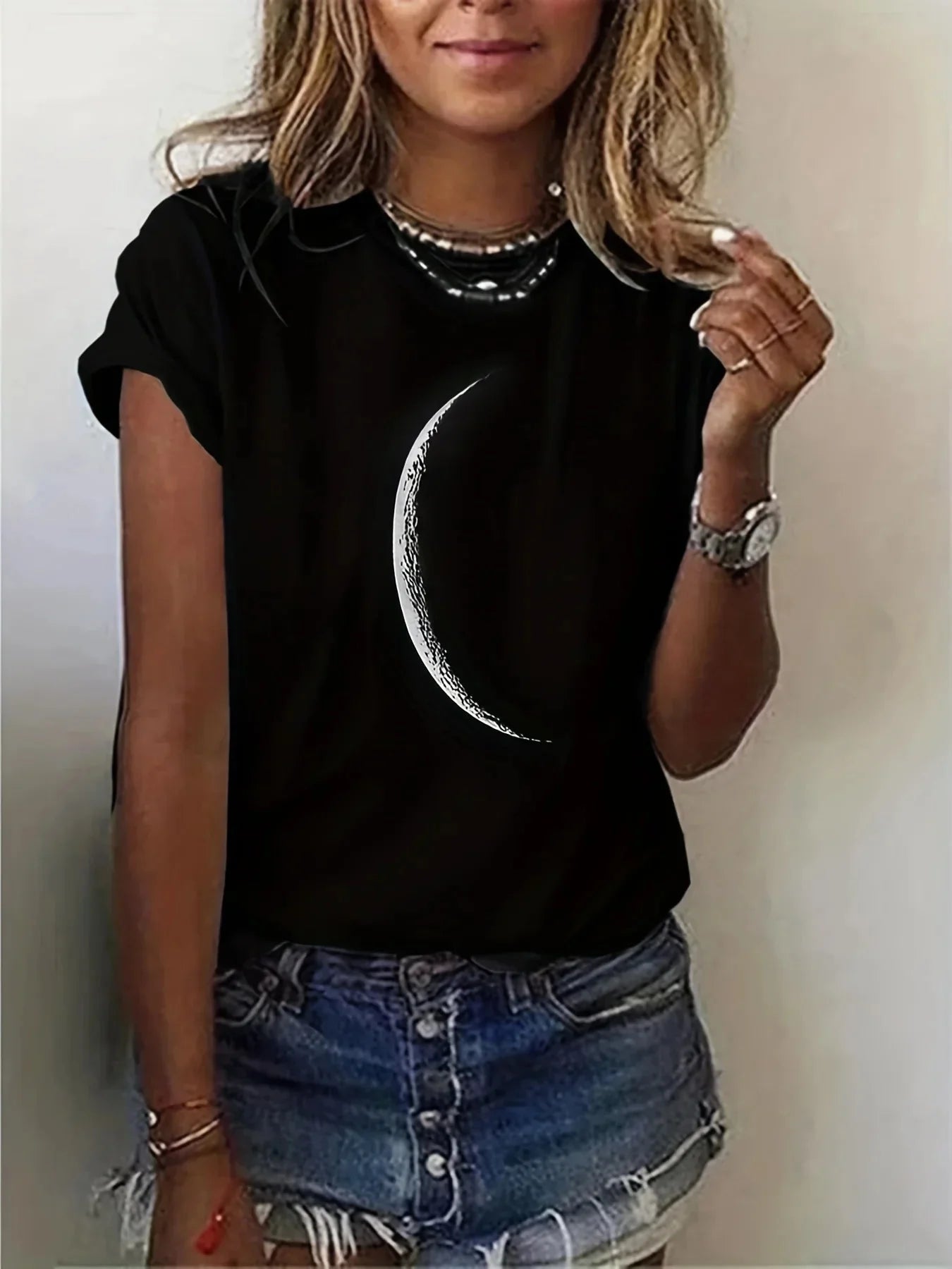Moon Print Crew Neck T-Shirt