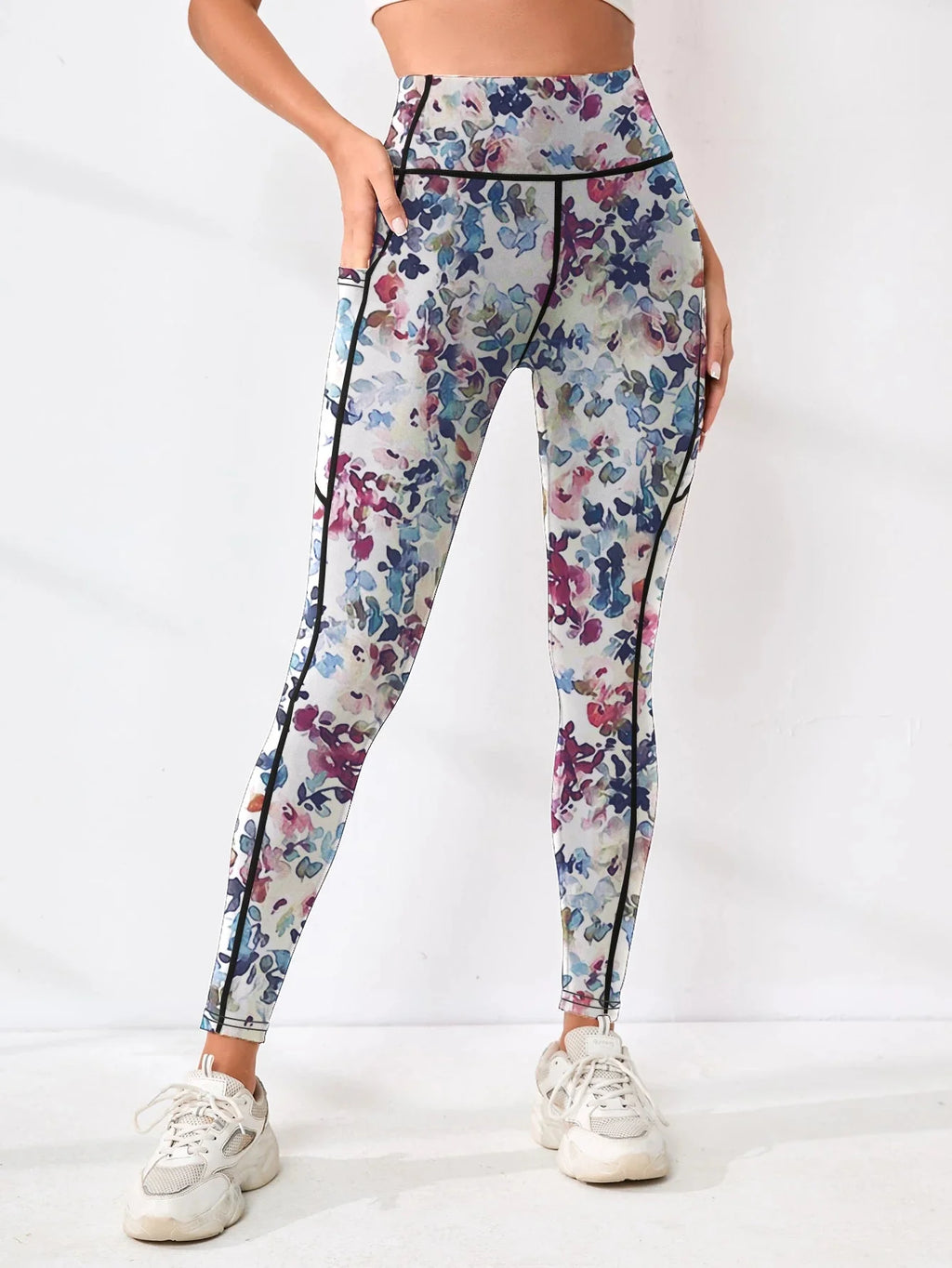 Printed High-Waist Pocket Fitness Pants Women