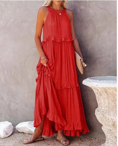 Elegant Apricot Ruffle Maxi Dress
