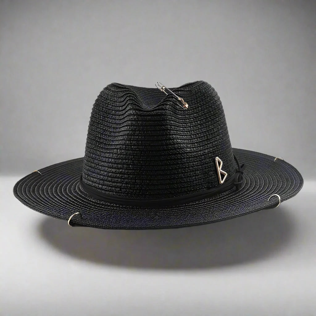 Unisex Metal Letter Straw Panama Hat
