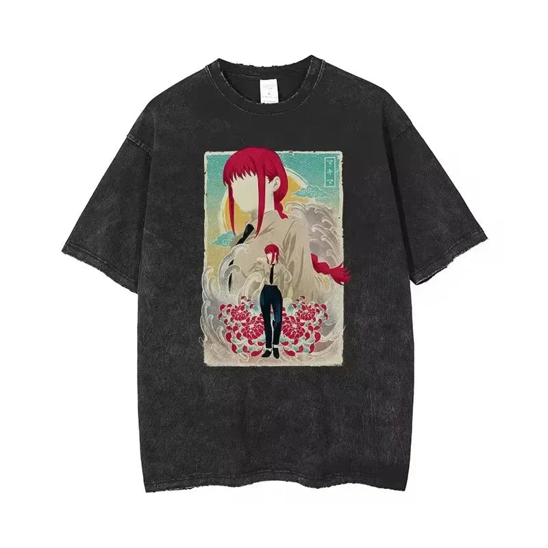 🪚 Chainsaw Man Acid-Washed Vintage Graphic T-Shirt – Harajuku Streetwear