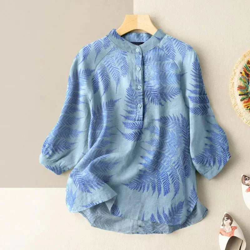 Vintage Cotton-Linen Button Down Blouse