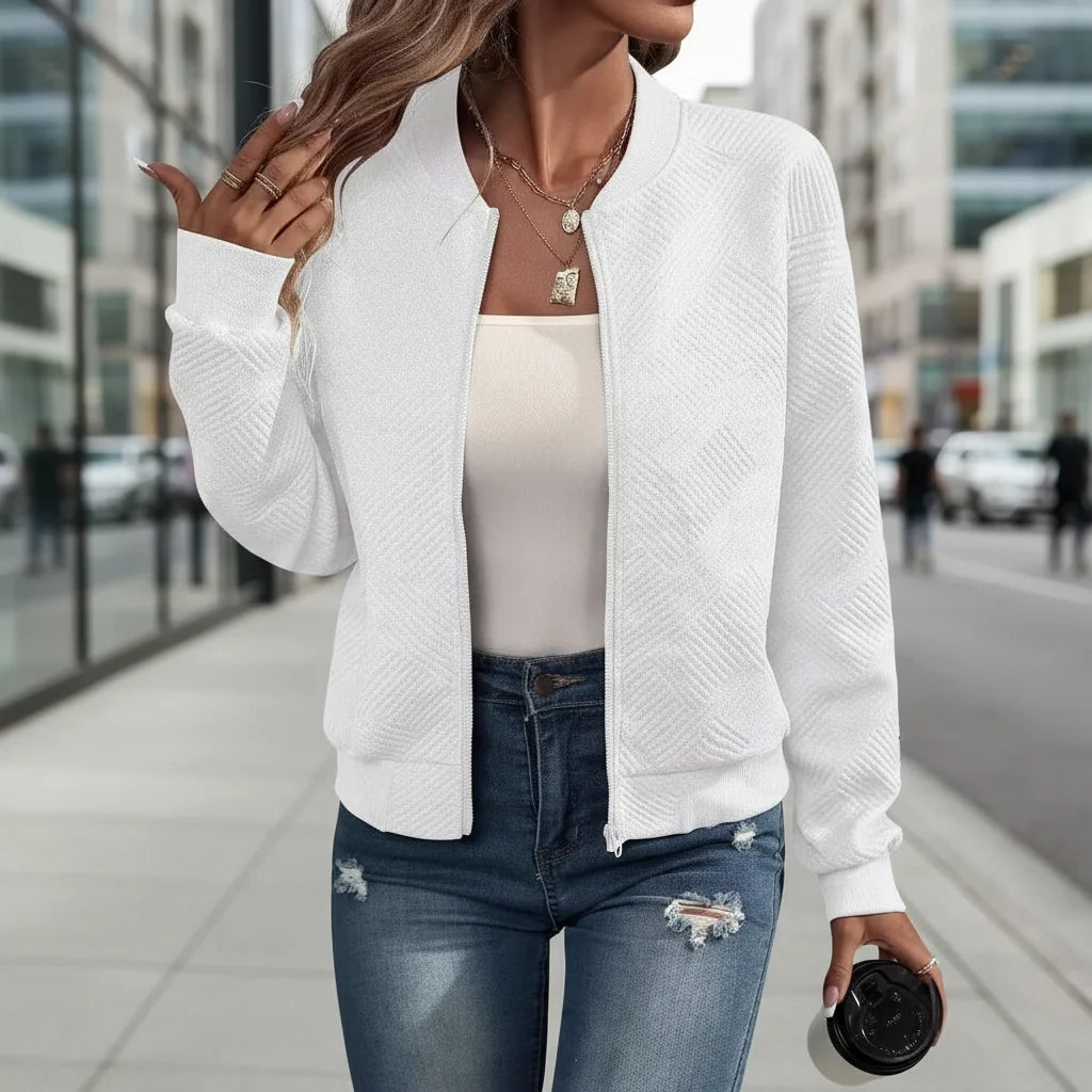 Women’s Solid-Color Zipper Stand-Collar Jacket