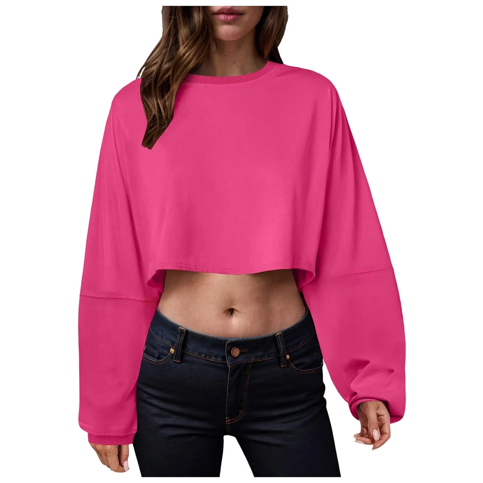 🧘‍♀️ Women’s Long Sleeve Loose-Fit Crop Top