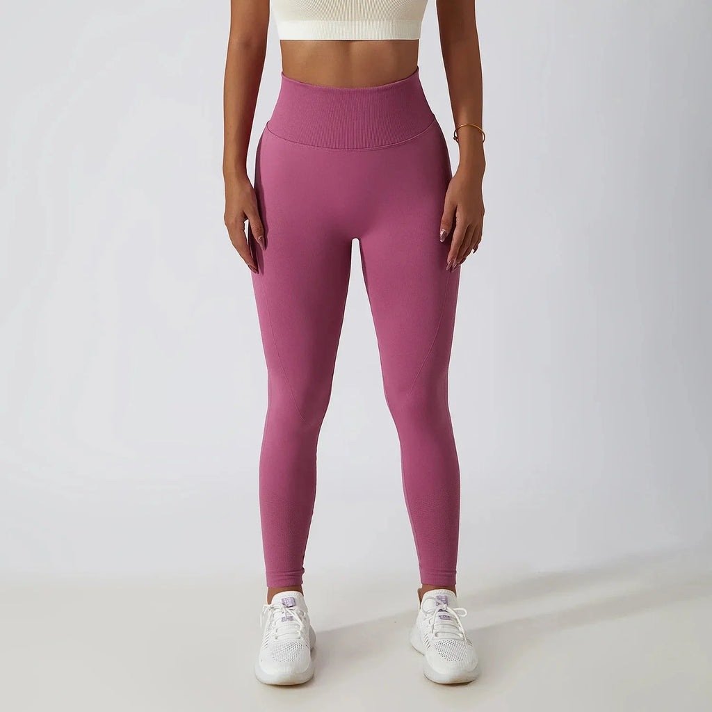 Seamless Ribbed Yoga Leggings – Tummy Control Fit