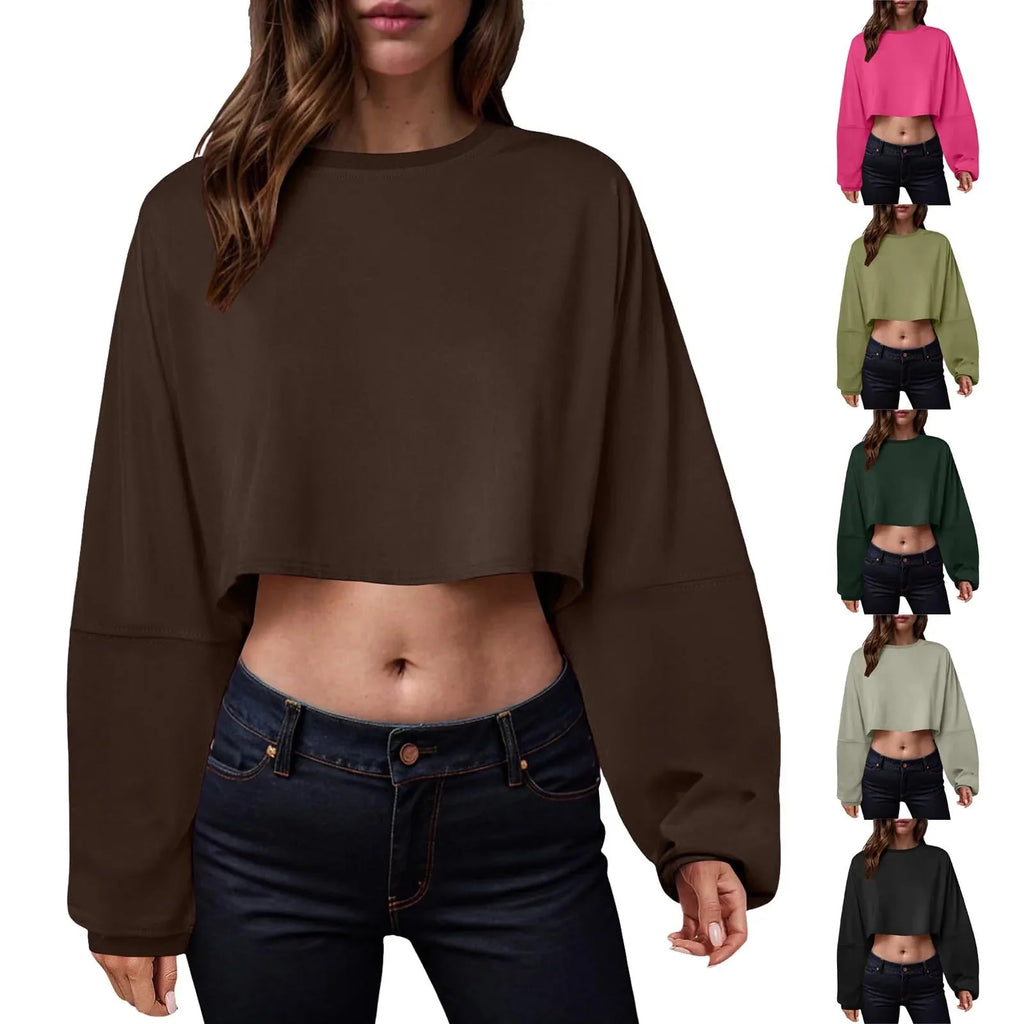 🧘‍♀️ Women’s Long Sleeve Loose-Fit Crop Top