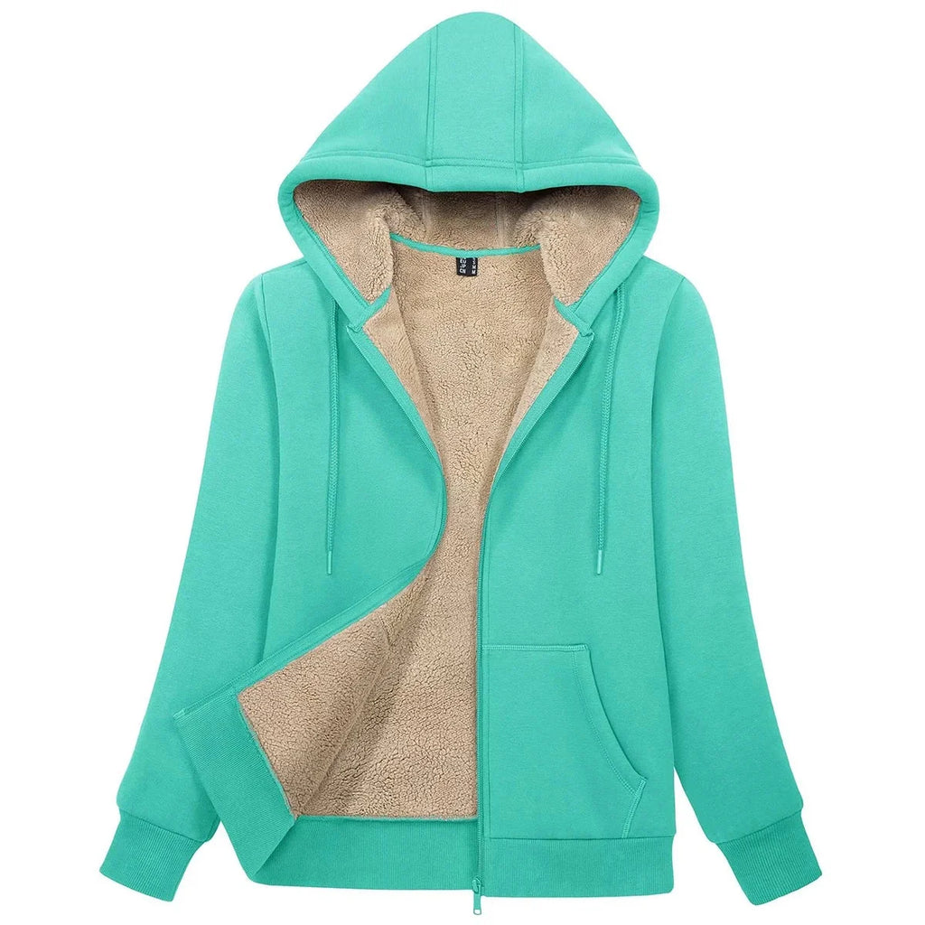 Sherpa-Lined Fleece Zip-Up Hoodie Jacket Women
