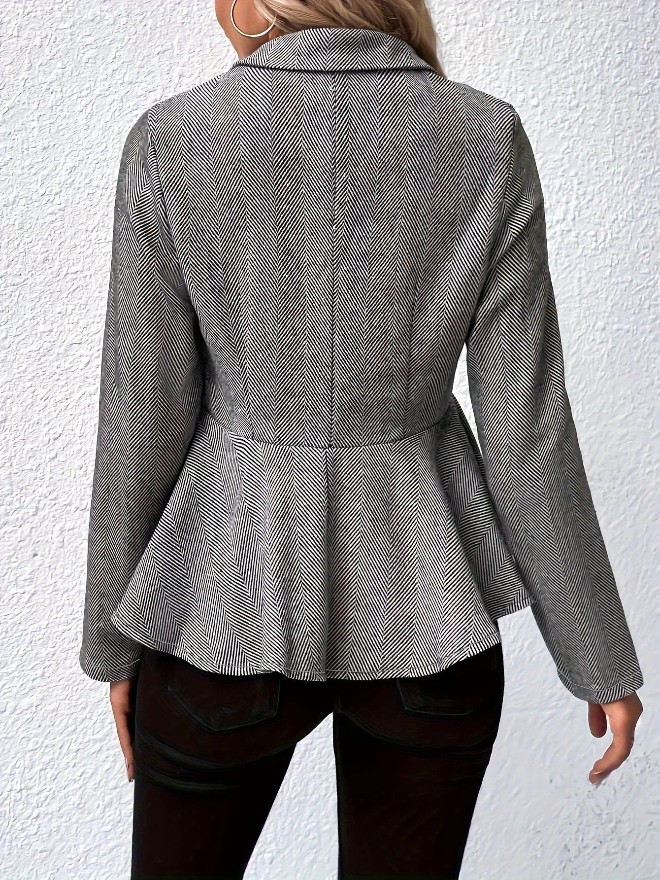 Women’s Plus-Size Solid Color Peplum Jacket – Casual Outerwear
