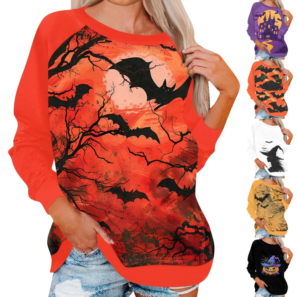 🎃 Vintage Pumpkin Print Long Sleeve T-Shirt – Harajuku Halloween Graphic Tee