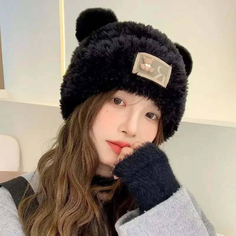 Letter Bear Ears Knitted Woolen Hat – Cute Cat-Ears Beanie for Women