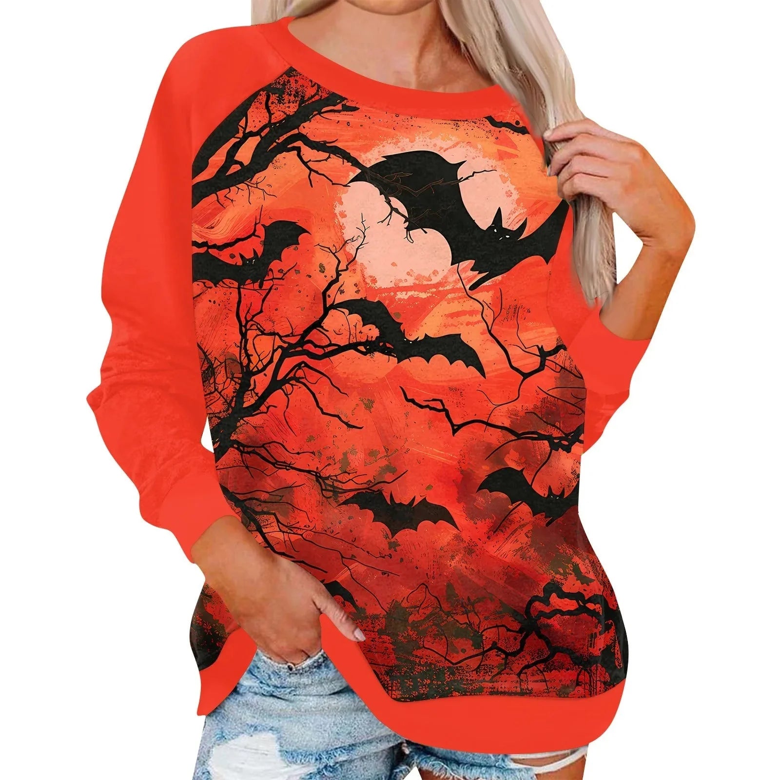 🎃 Vintage Pumpkin Print Long Sleeve T-Shirt – Harajuku Halloween Graphic Tee