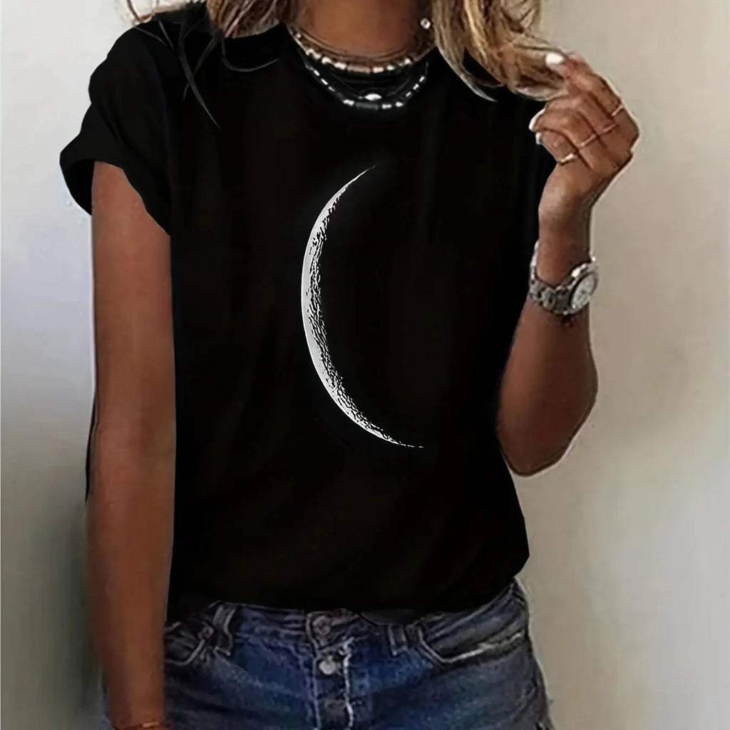 Moon Print Crew Neck T-Shirt