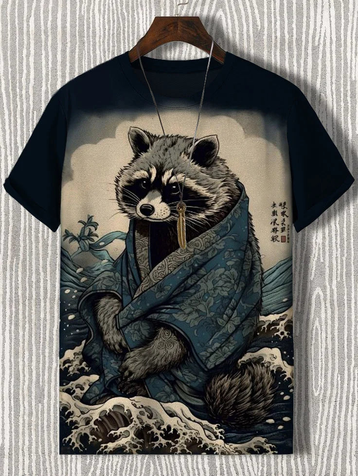 Samurai Cat Graphic T-Shirt – Japanese Style 3D Print Men's Tee