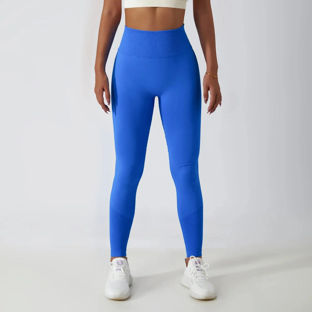 Seamless Ribbed Yoga Leggings – Tummy Control Fit