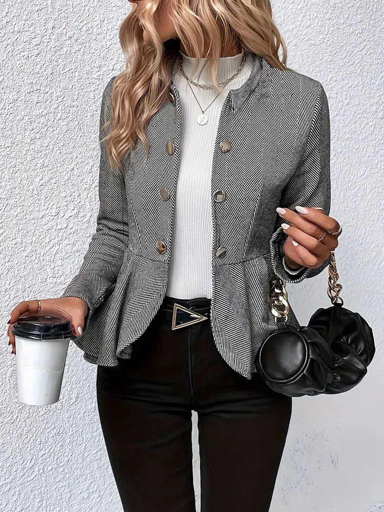 Women’s Plus-Size Solid Color Peplum Jacket – Casual Outerwear