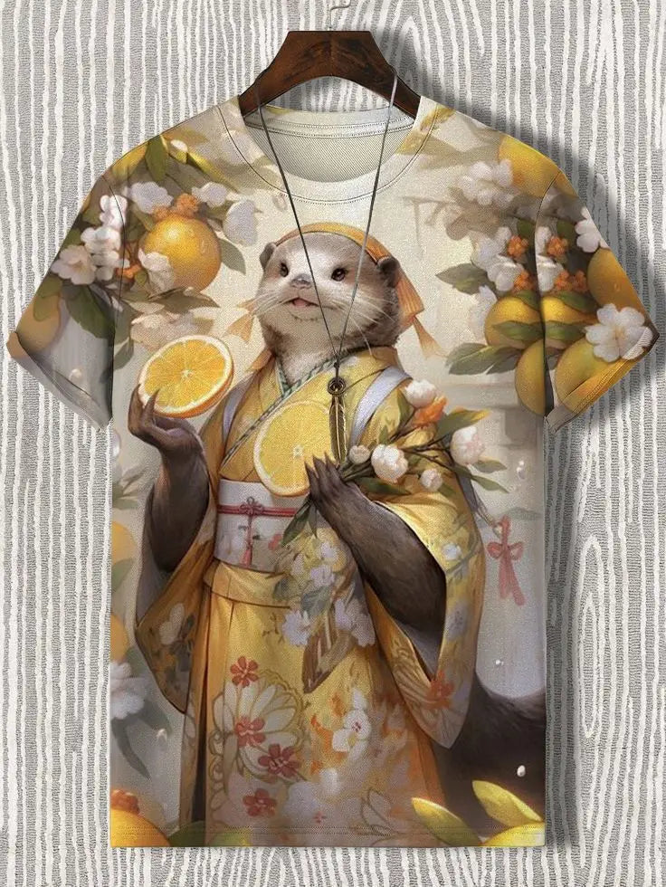 Samurai Cat Graphic T-Shirt – Japanese Style 3D Print Men's Tee